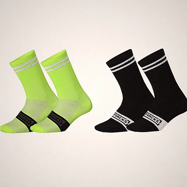 2 Pairs Reflective Cycling Socks Bicycle Bike Riding Sports Socks XC Black Green