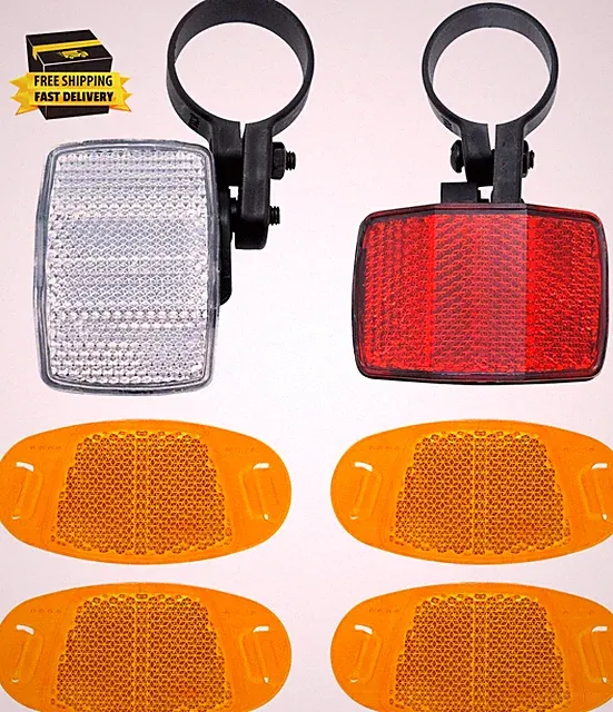 6 PCS Bike Reflectors, Front and Rear Reflector Bracket Bicycle Wheel Spoke Refl