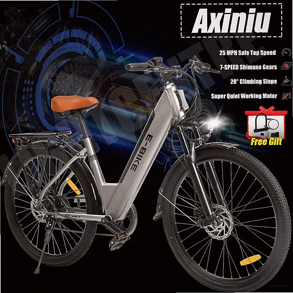 750W Ebike 26" Electric Bike Bicycle CommuterTire Mountain Bikes Adults GREY
