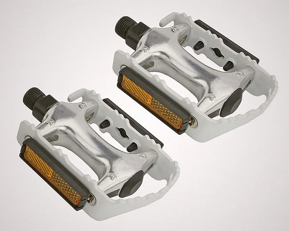 Alloy White Bicycle Pedals – 9/16″ Thread Cage Pedals w/Reflectors Loose Bearing