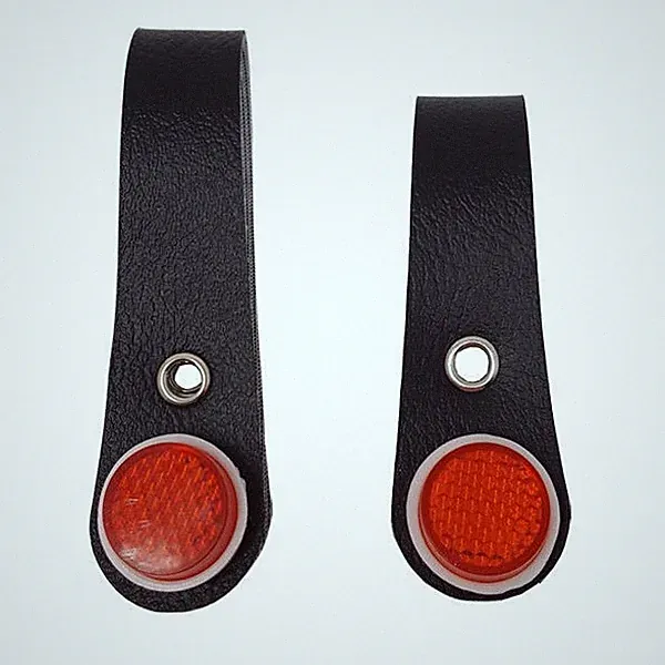 BICYCLE BIKE BLACK FAUX LEATHER HUB SHINER RED REFLECTORS