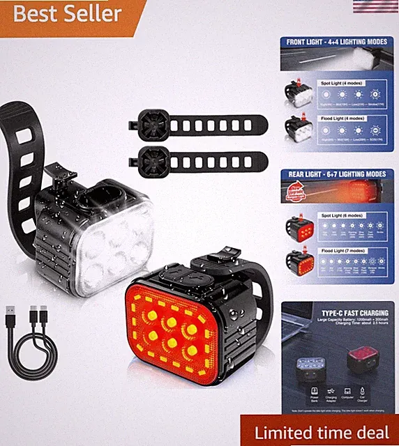 Bike Lights Set [8+13 Modes], Rechargeable Bicycle Light Set Ultra Bright, W...