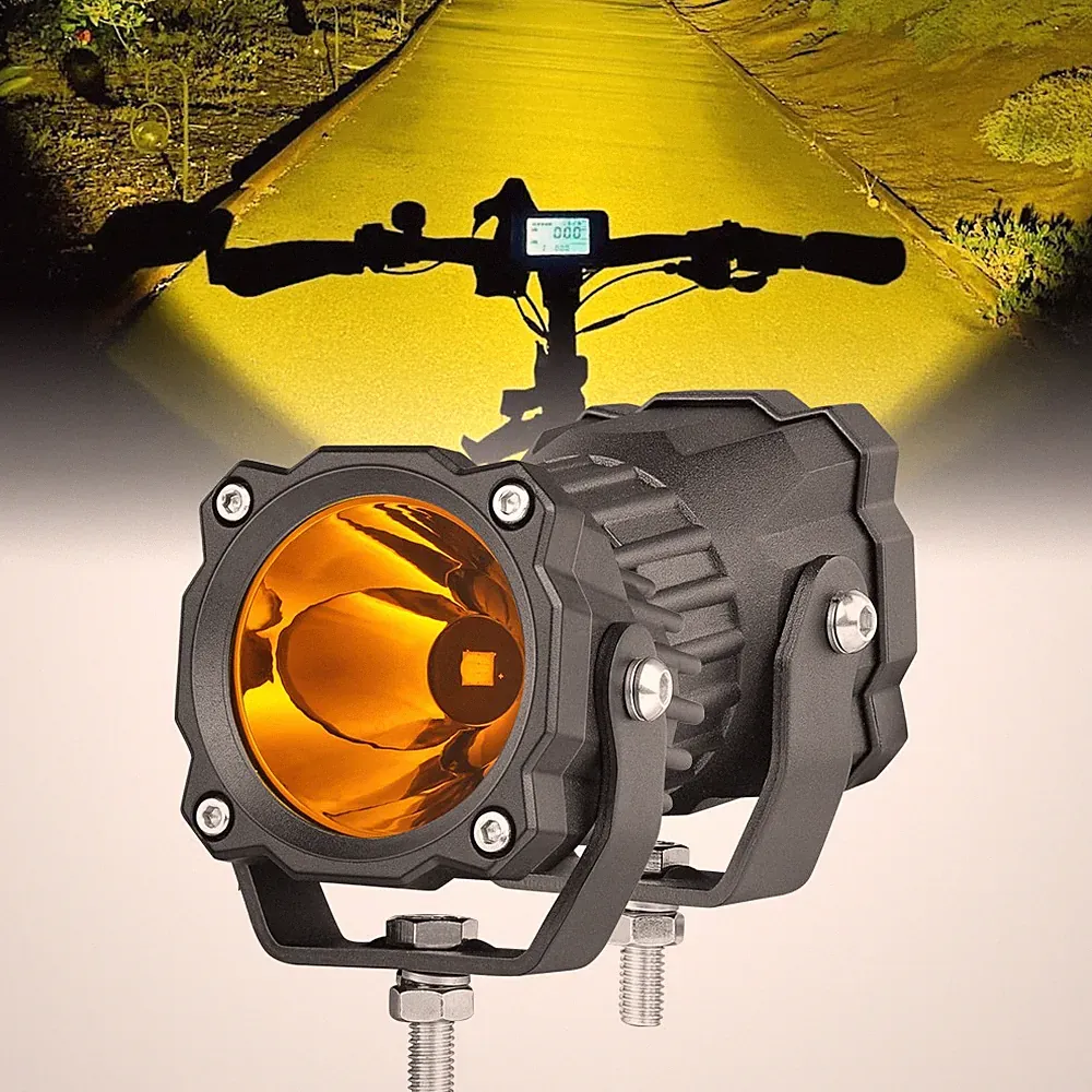 For Electric E-Bike Mountain Bicycle LED Round Driving Lights Amber Spot 2x 2.6"