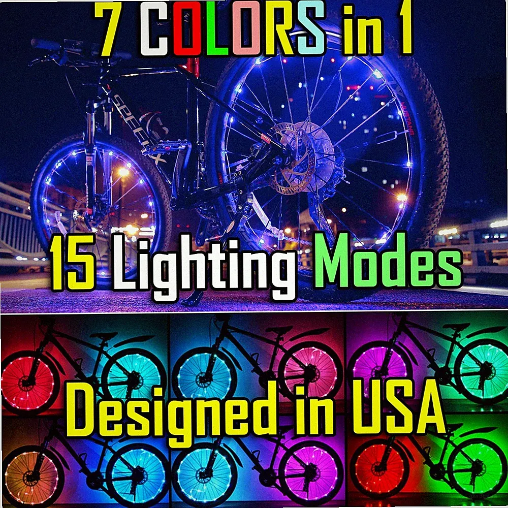 NEW Bicycle Bike Wheel Lights 7 COLORS in 1 LED String Fits any Spoke Rim Tires