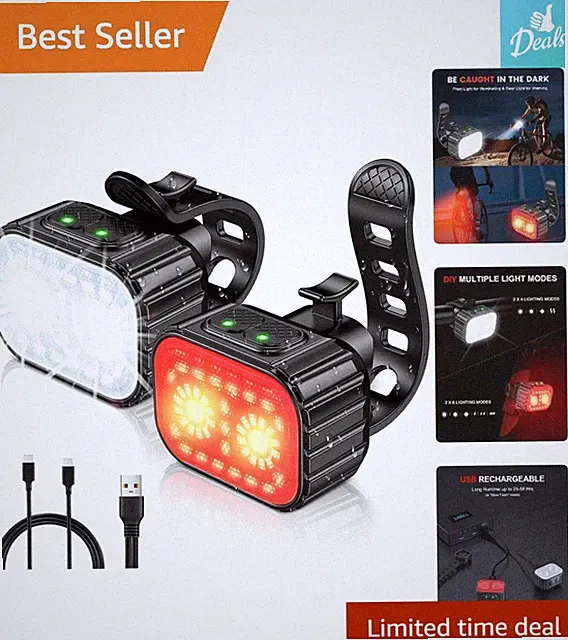 Ultra Bright USB Rechargeable Bike Lights - 20 Light Modes & Safety Reflectors