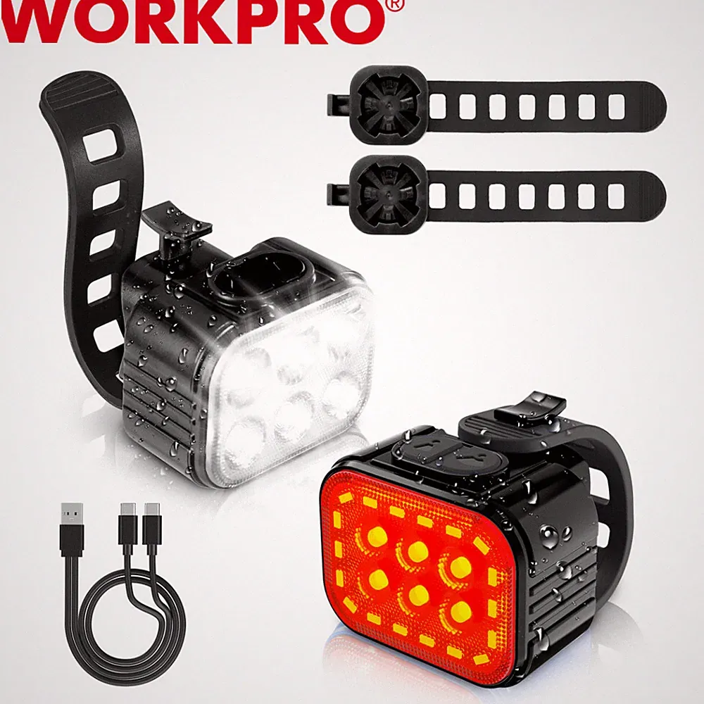 WORKPRO Bike Light Set Ultra Bright 8+13 Mode Rechargeable Bicycle Headlight Set