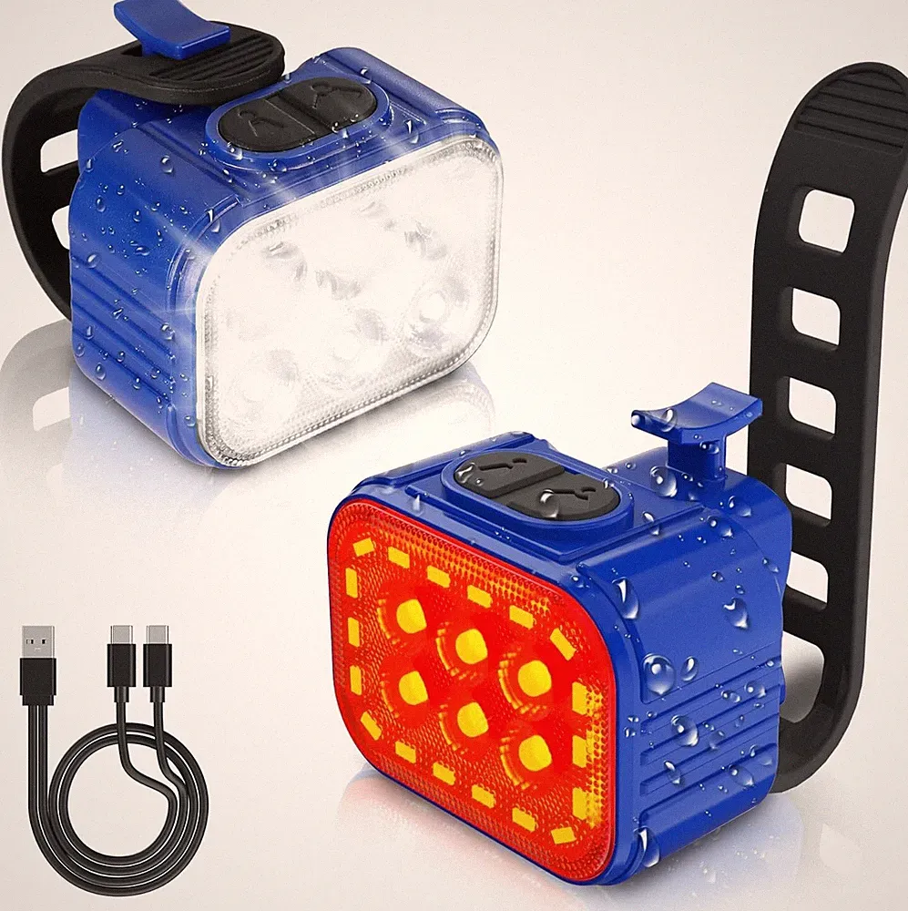 WORKPRO Bike Lights Ultra Bright 8+13 Mode Rechargeable Bicycle Light Blue/Black