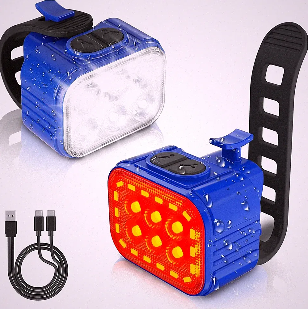 WORKPRO Blue/Black Bike Lights Ultra Bright 8+13 Mode Rechargeable Bicycle Light